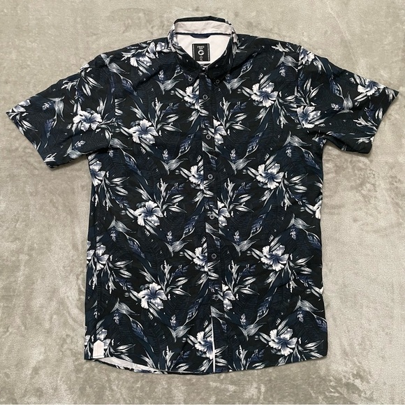 Fried Denim Other - Fried Denim Slim Fit Floral Button Down Shirt Mens Size XL Black Blue